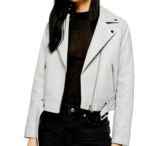 Topshop Kota Gray Faux Leather Moto Jacket